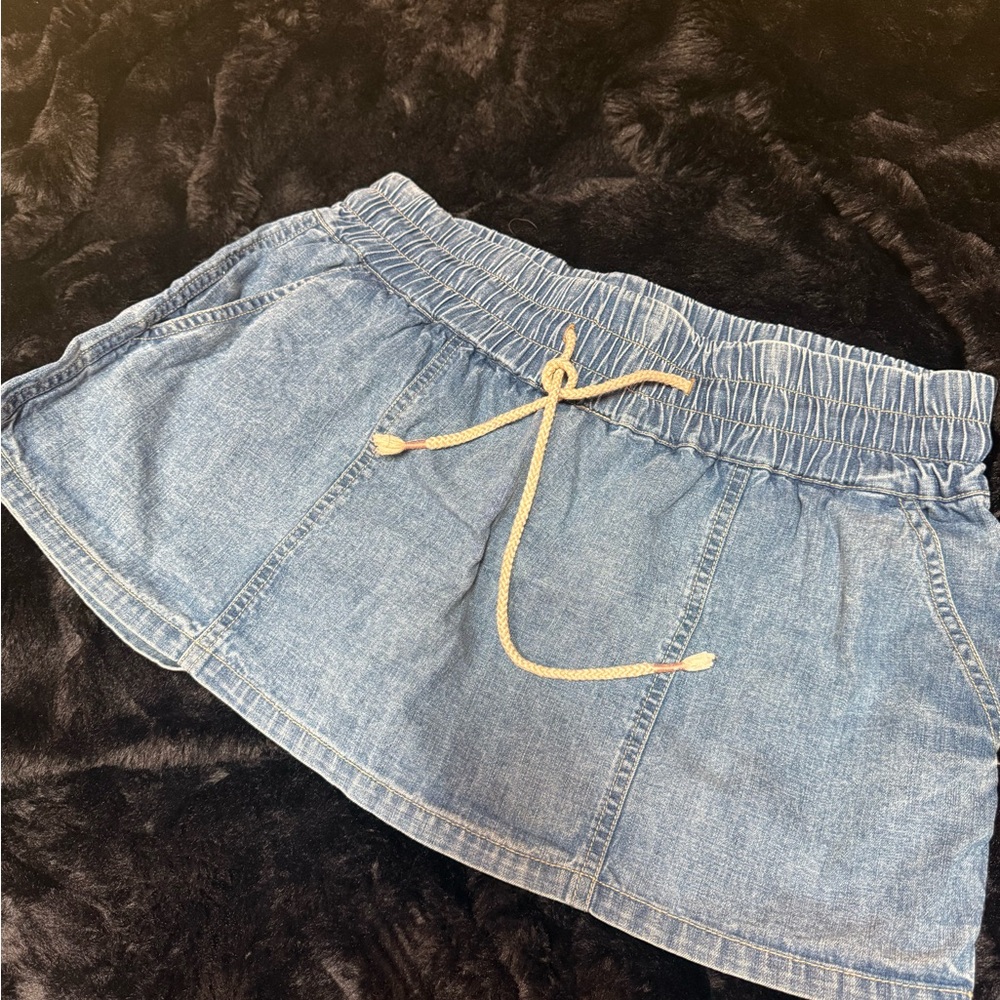 We The Free Light Blue Denim Skort with Drawstring